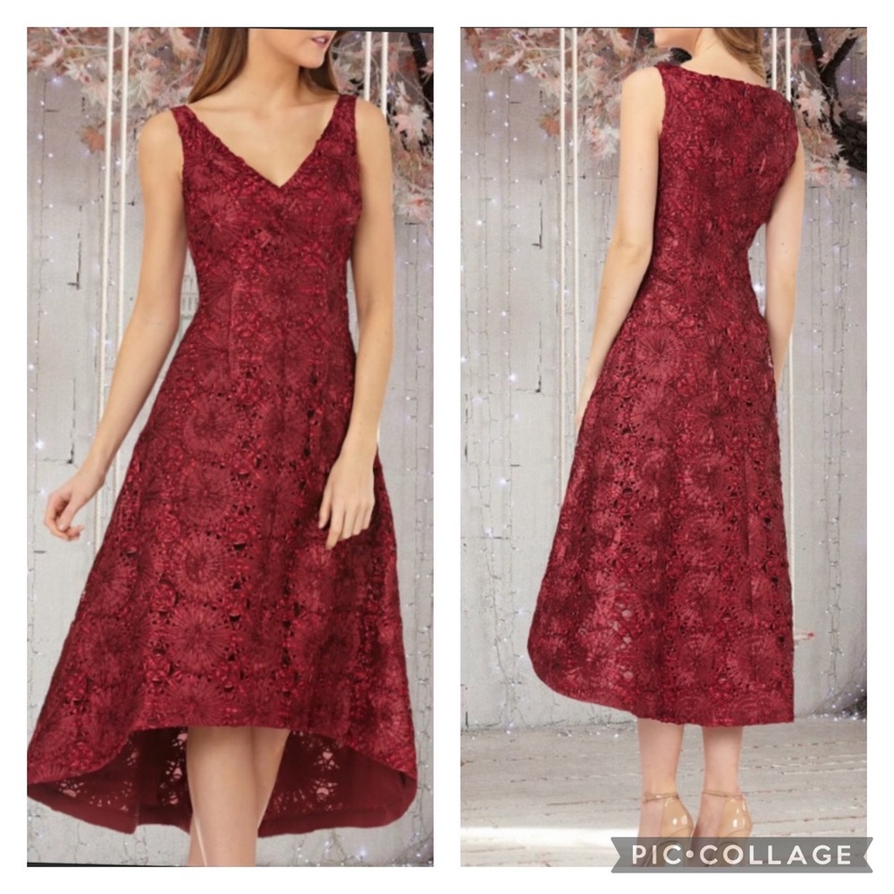 Js Collections pinwheel soutache V-Neck high Low gown - Picture 4 of 10